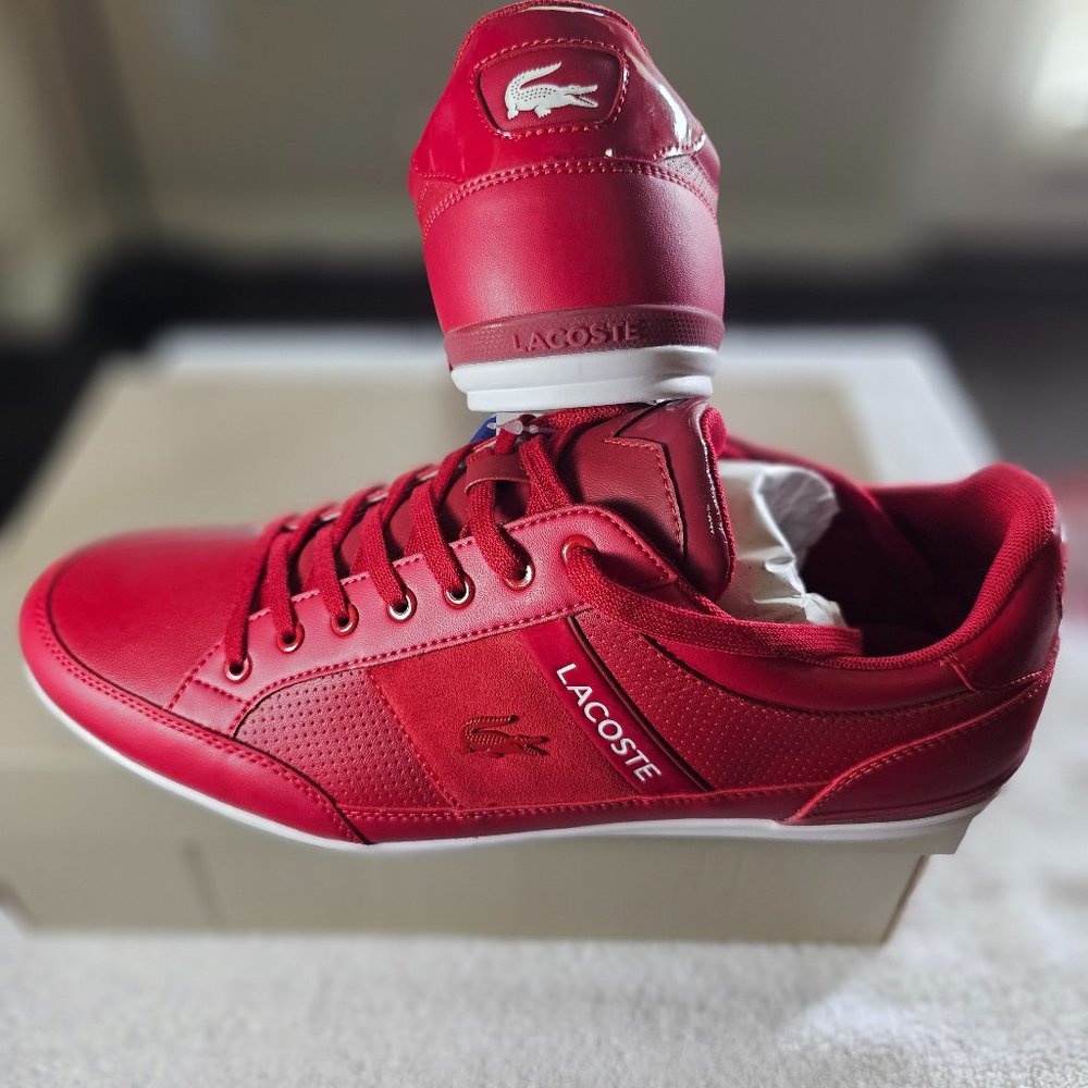 NEW Lacoste Chaymon 419 U CMA Mens RED/WHITE Leather Lifestyle Sneakers US 11.5